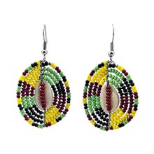 Handmade African Maasai Bead Cowrie Shell Earrings Display