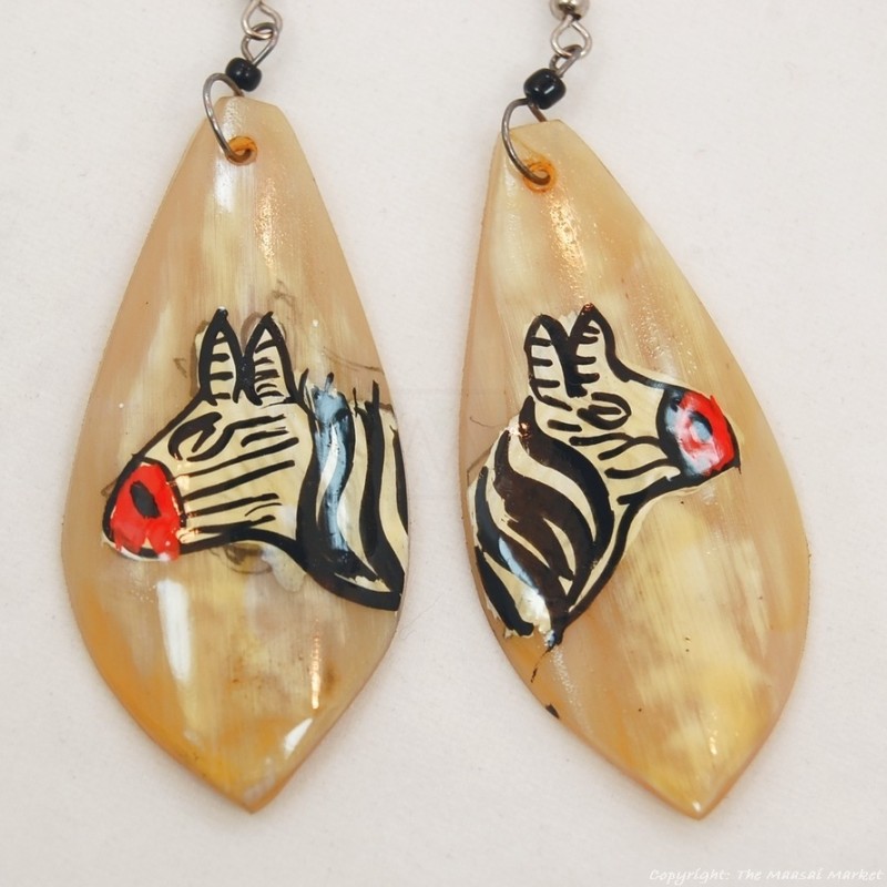 Zebra Cow Horn Earrings 324-13
