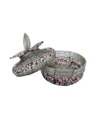 Maasai Bead Wire Jewelry Box Clear Multi Offset Lid