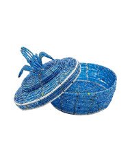 Maasai Bead Wire Jewelry Box Light Blue Offset Lid