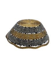 Large Maasai Bead Bowl Gold Black Upside Down