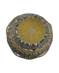 Large Maasai Bead Bowl Gold Black Bottom