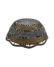 Large Maasai Bead Bowl Black Gold Upside Down