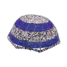 Large Maasai Bead Bowl White Multi Purple Upside Down