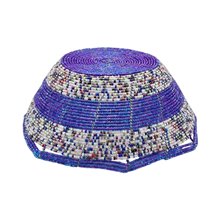Large Maasai Bead Bowl Purple White Multi Upside Down