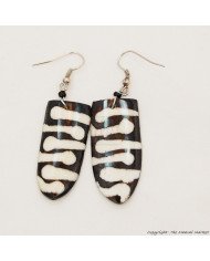 African Cow Bone Mud Cloth Print Shield Earrings Close