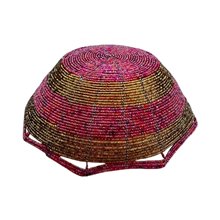 Large Maasai Bead Bowl Pink Gold Upside Down