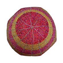 Large Maasai Bead Bowl Pink Gold Bottom