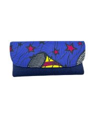 African Handmade Clutch Purse Blue Stars