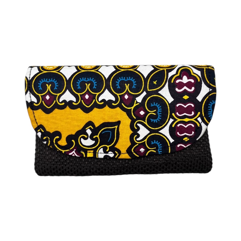 African Handmade Kitenge Jute Clutch Purse Small Brown