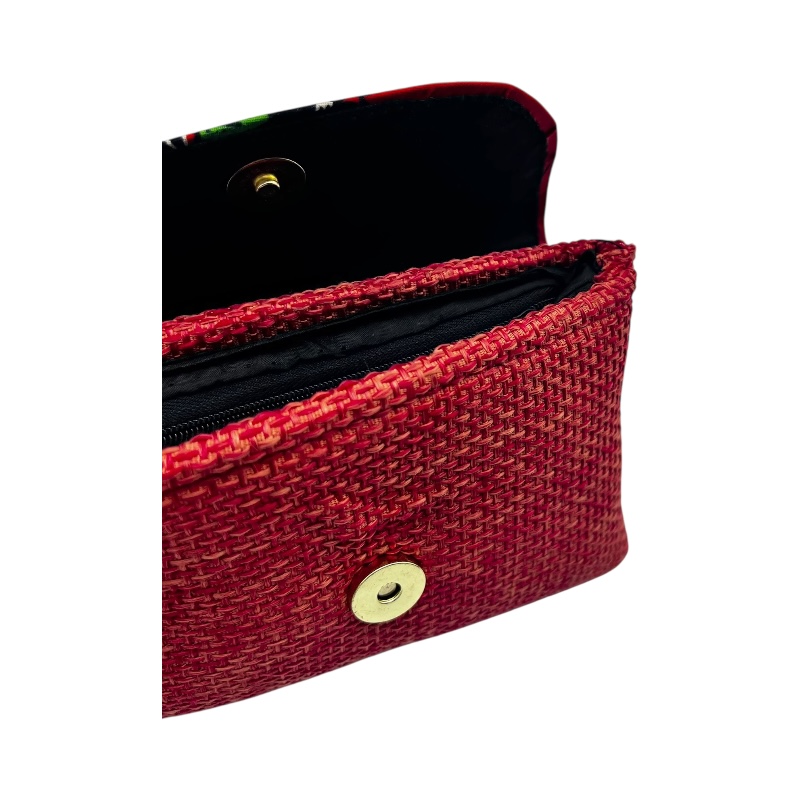African Handmade Jute Kitenge Clutch Purse Small Orange