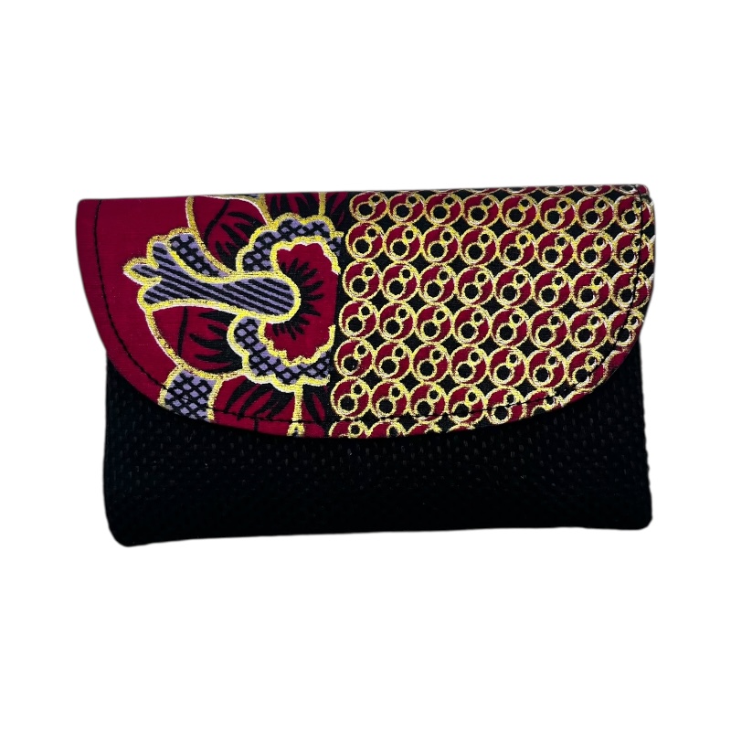 Handmade African Kitenge Jute Clutch Purse Small Black