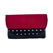 Handmade African Kitenge Jute Clutch Purse Small Black Hearts