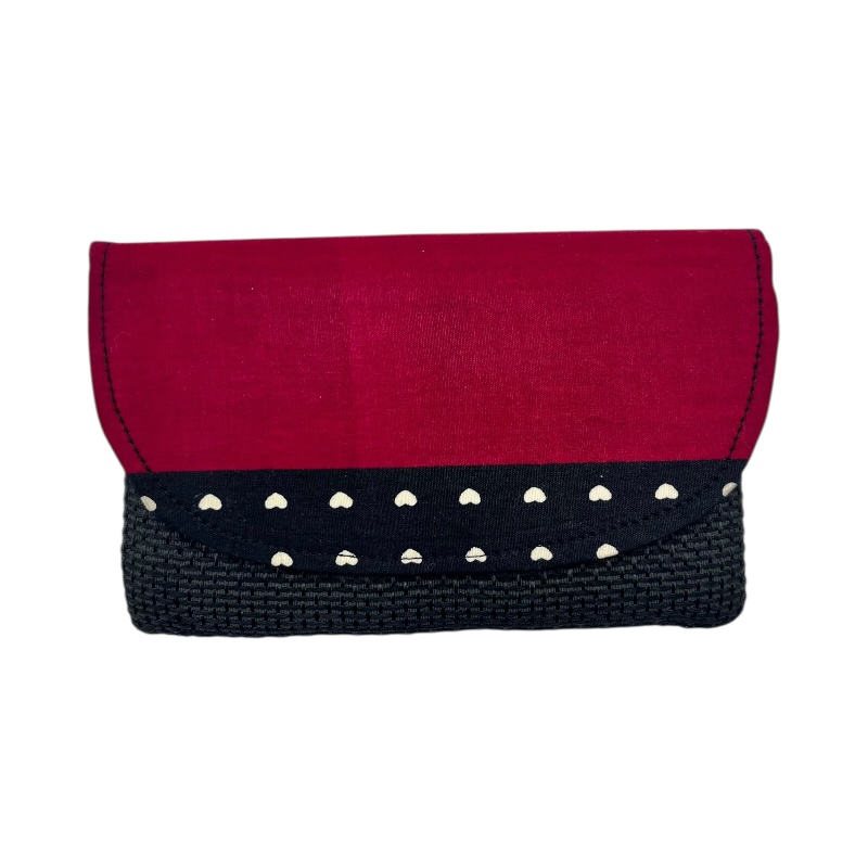 Handmade African Kitenge Jute Clutch Purse Small Black Hearts Handmade African Kitenge Jute Clutch Purse Small Black Hearts