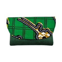Small Handmade African Kitenge Jute Clutch Purse Green
