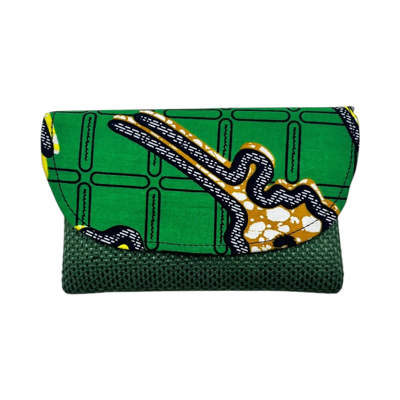 Small Handmade African Kitenge Jute Clutch Purse Green