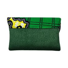 Small Handmade African Kitenge Jute Clutch Purse Green Back