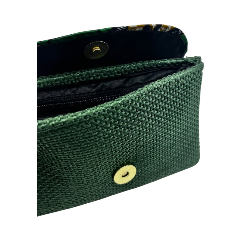 Small Handmade African Kitenge Jute Clutch Purse Green