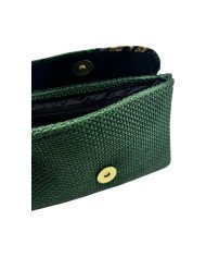 Small Handmade African Kitenge Jute Clutch Purse Green Open