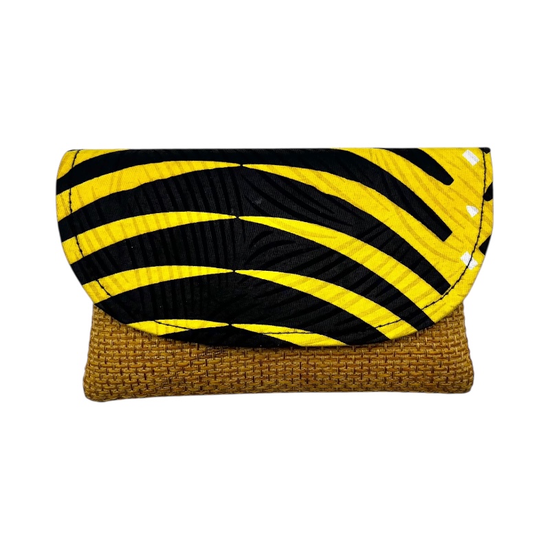 Handmade African Kitenge Jute Clutch Purse Yellow