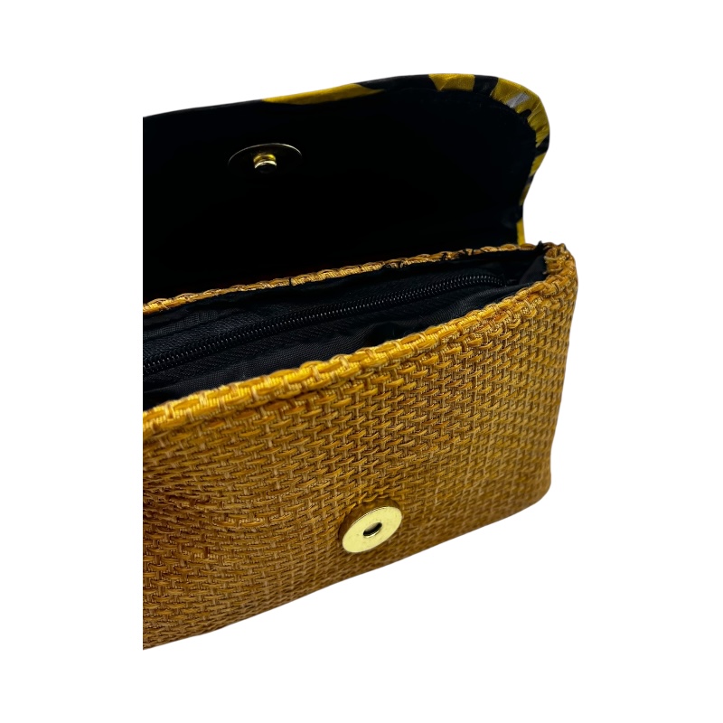 Handmade African Kitenge Jute Clutch Purse Yellow