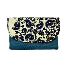 Handmade African Kitenge Jute Clutch Purse Turqouise Paisley