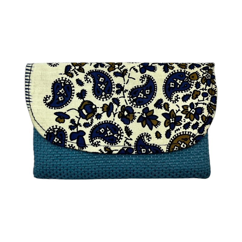 Handmade African Kitenge Jute Clutch Purse Turqouise Paisley