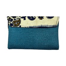 Handmade African Kitenge Jute Clutch Purse Turqouise Paisley Back