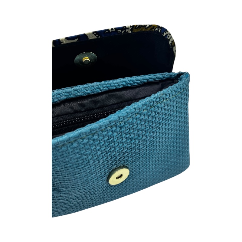 Handmade African Kitenge Jute Clutch Purse Turqouise Paisley