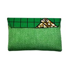 Handmade African Kitenge Jute Clutch Purse Light Green Back