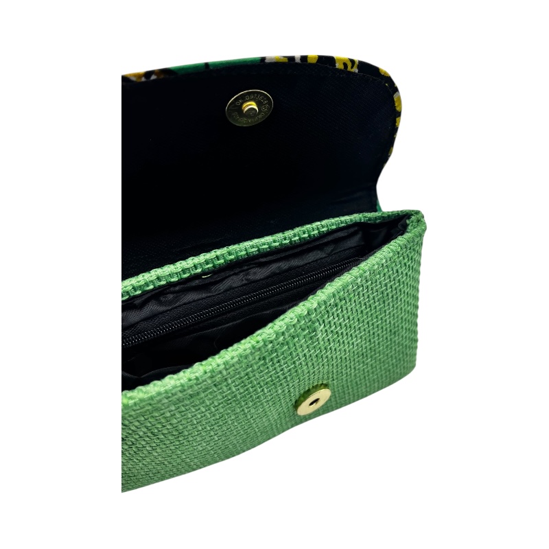 Handmade African Kitenge Jute Clutch Purse Light Green