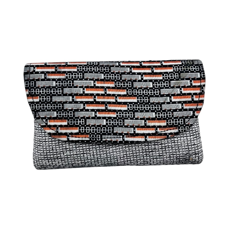 Handmade African Kitenge Jute Clutch Purse Gray
