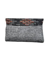 Handmade African Kitenge Jute Clutch Purse Gray Back