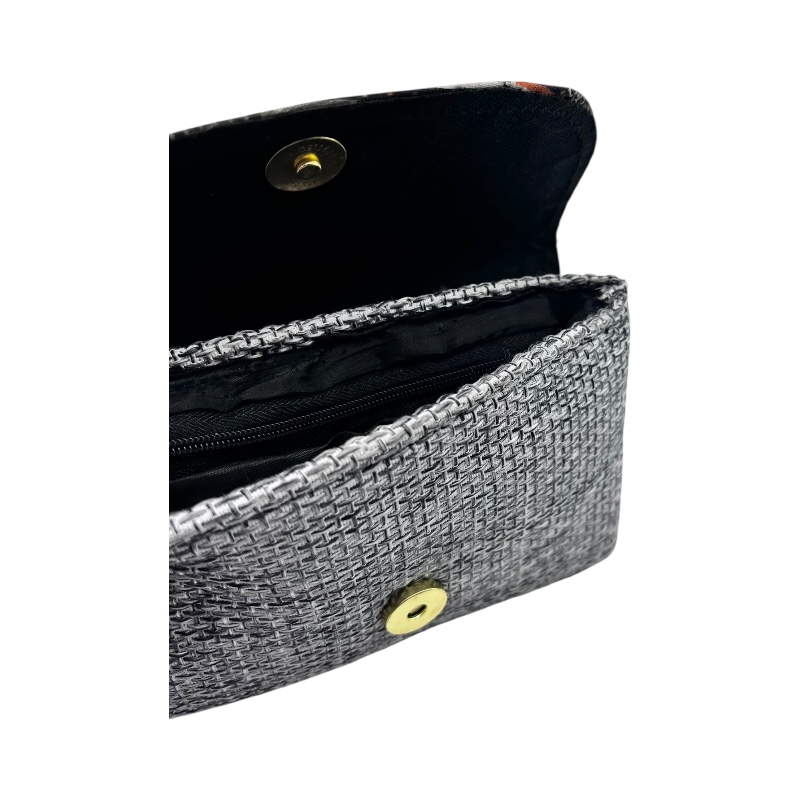 Handmade African Kitenge Jute Clutch Purse Gray