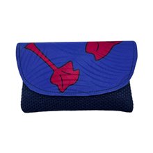 Small African Handmade Kitenge Jute Clutch Blue Leaves