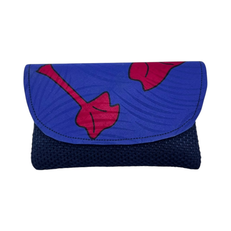 Small African Handmade Kitenge Jute Clutch Blue Leaves