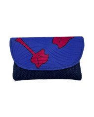 Small African Handmade Kitenge Jute Clutch Blue Leaves
