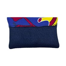 Small African Handmade Kitenge Jute Clutch Blue Leaves Back
