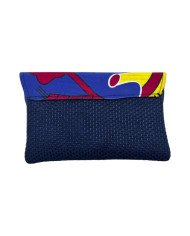 Small African Handmade Kitenge Jute Clutch Blue Leaves Back