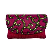 Small African Handmade Kitenge Jute Clutch Red Branches