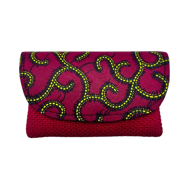 Small African Handmade Kitenge Jute Clutch Red Branches