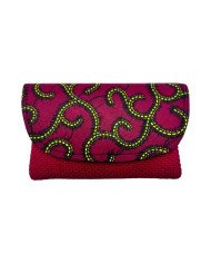 Small African Handmade Kitenge Jute Clutch Red Branches