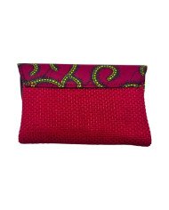 Small African Handmade Kitenge Jute Clutch Red Branches Back