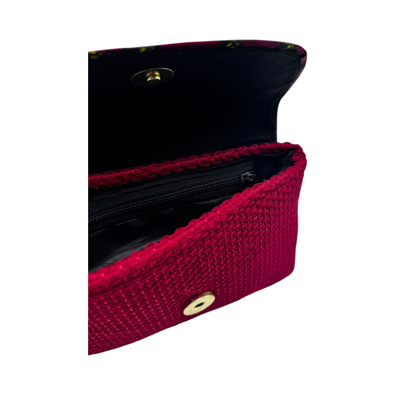 Small African Handmade Kitenge Jute Clutch Red Branches