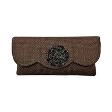 African Handmade Maasai Bead Jute Purse Brown Scallop