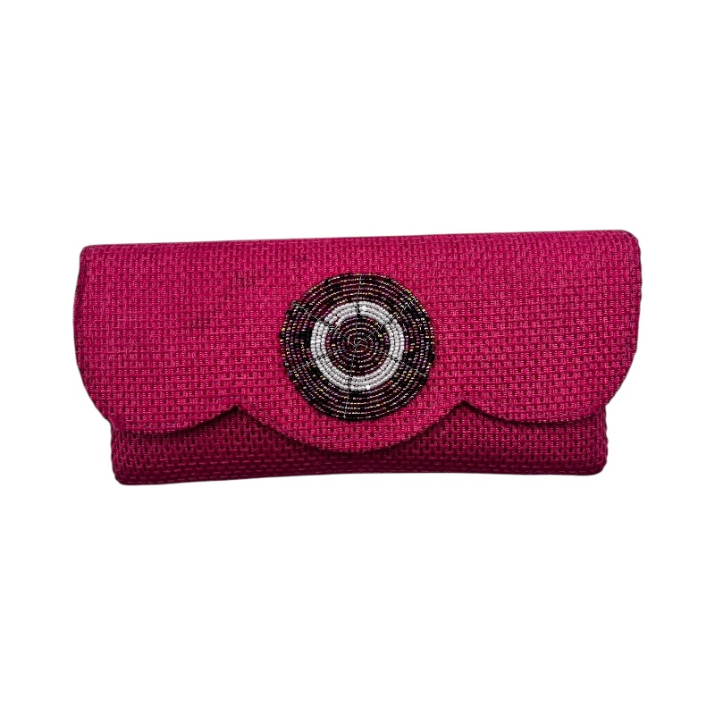 African Handmade Maasai Bead Jute Purse Pink Scallop