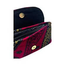 Small African Handmade Kitenge Clutch Red Filigree Open