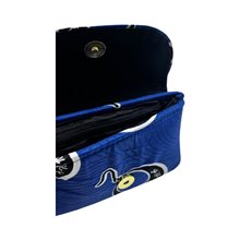 Small African Handmade Kitenge Clutch Blue Earrings Open