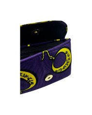 Small African Handmade Kitenge Fabric Clutch Purple Open