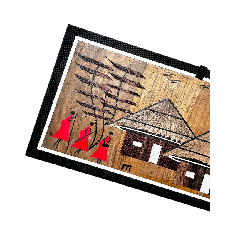 Maasai Village Banana Fiber Art - Landscape